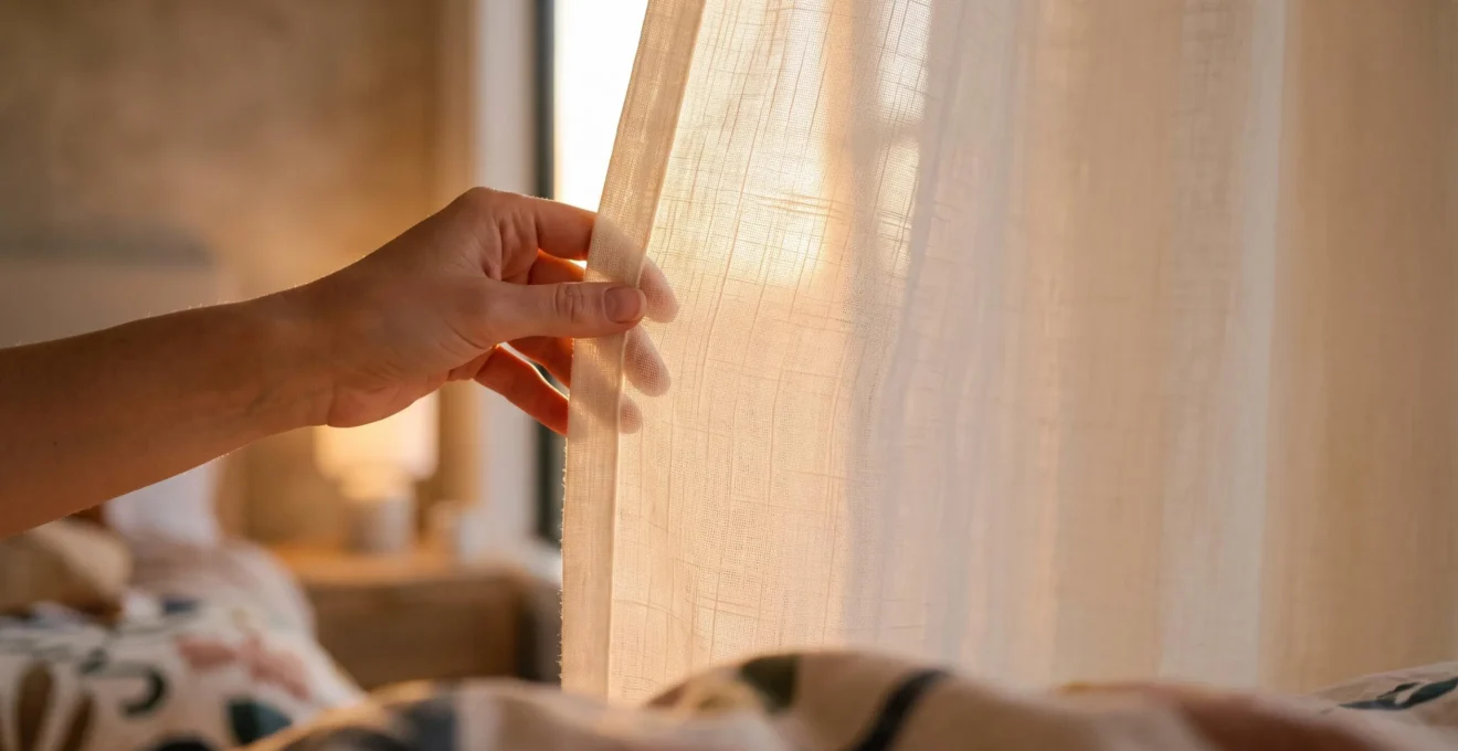 Une main effleurant délicatement un rayon de lumière chaude dans une chambre tamisée, symbolisant l'ouverture de l'imagination intime