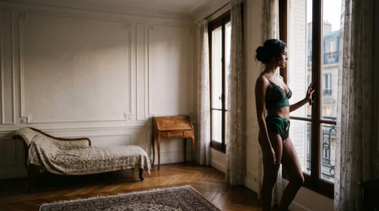 Ensemble de lingerie sophistique dans une lumiere douce evoquant un effet glamour raffine