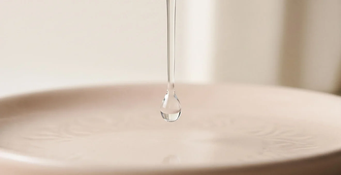 Goutte d'eau translucide symbolisant la pureté et la douceur d'un lubrifiant à base d'eau sans substance toxique