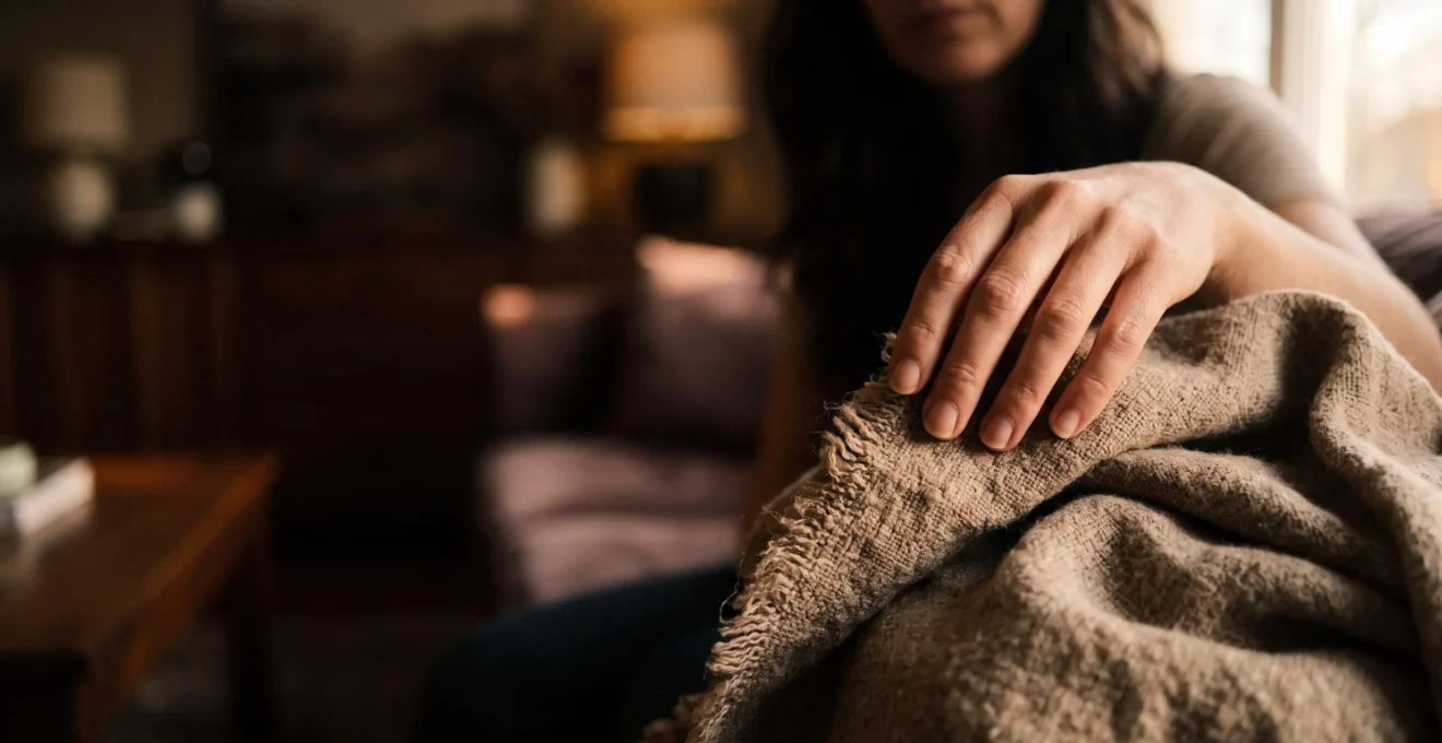 Une main effleurant délicatement un tissu doux dans une lumière chaude, symbolisant la quête intime d'un plaisir sur-mesure