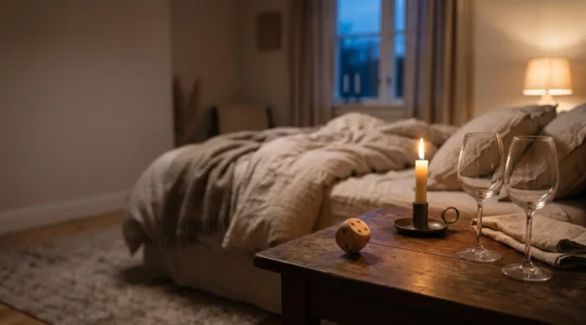 Table de chevet suggérant le passage de la routine à l'imprévisibilité dans la vie de couple